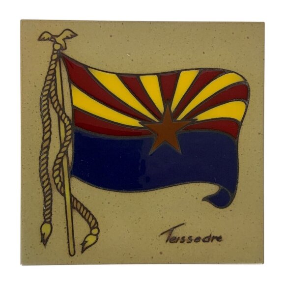 Arizona Flag Ceramic Hand Painted Art Tile Trivet Coaster By Cleo Teissedre - Picture 1 of 2
